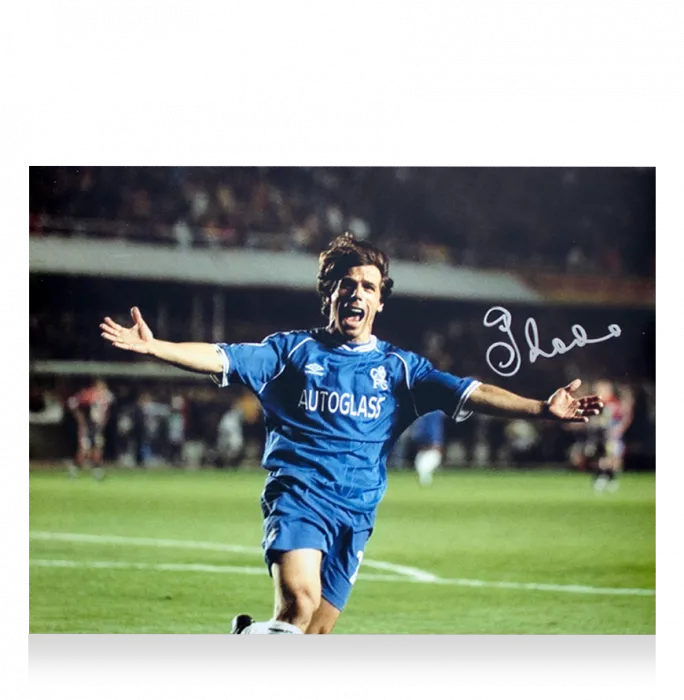 Gianfranco Zola Signed Chelsea FC Photo: UEFA Champions League Goal
