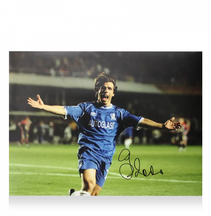 Gianfranco Zola Signed Chelsea Photo In Premium Photo Frame: UEFA Champions League Celebration