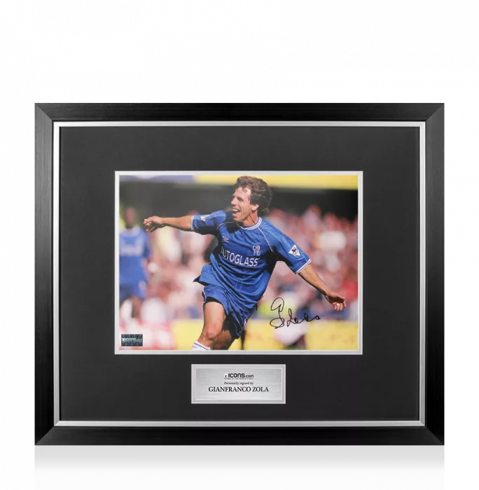 Gianfranco Zola Signed Chelsea Photo In Premium Photo Frame: Premier League Celebration