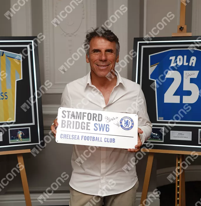 Gianfranco Zola Signed Stamford Bridge Road Sign