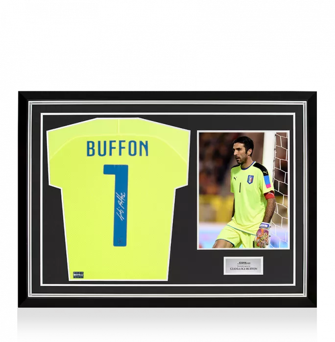 Gianluigi Buffon Back Signed Italy 2014-15 Goalkeeper Away Shirt In Hero Frame: Option 1