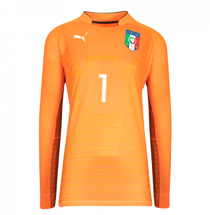 Gianluigi Buffon Back Signed Italy 2014-15 Goalkeeper Shirt With Long Sleeves In Classic Frame