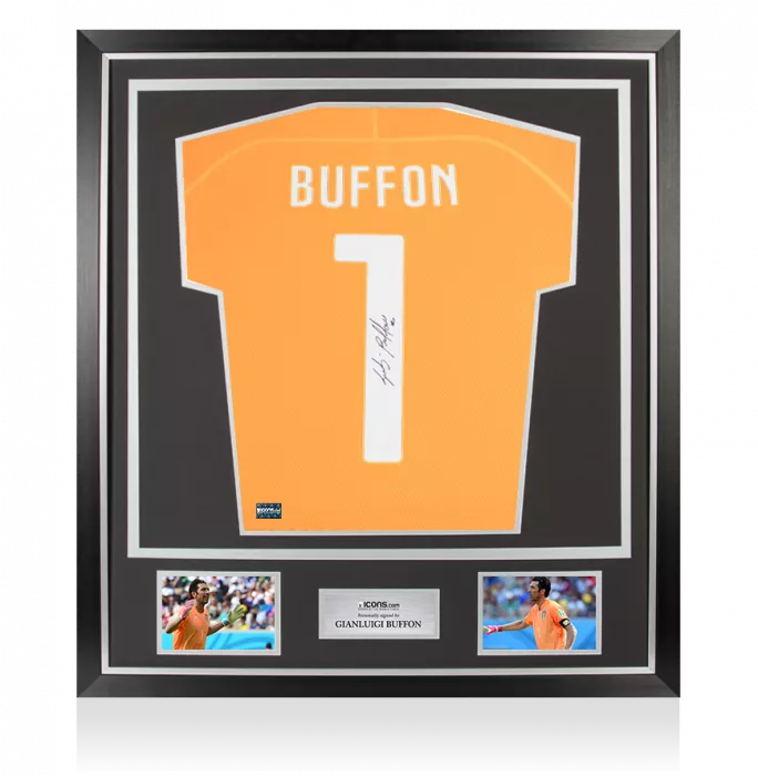 Gianluigi Buffon Back Signed Italy 2014-15 Goalkeeper Shirt With Long Sleeves In Classic Frame