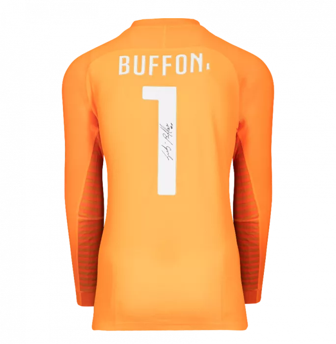 Gianluigi Buffon Back Signed Italy 2014-15 Goalkeeper Shirt With Long Sleeves In Hero Frame: Option 1