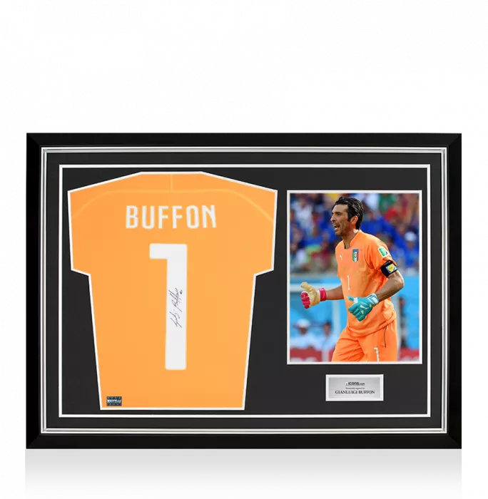 Gianluigi Buffon Back Signed Italy 2014-15 Goalkeeper Shirt With Long Sleeves In Hero Frame: Option 1