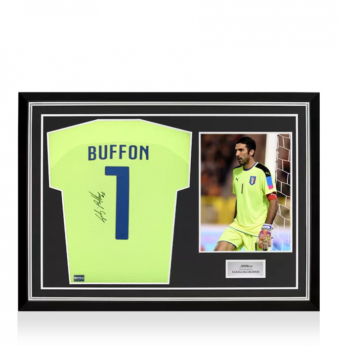 Gianluigi Buffon Back Signed Italy 2014-15 Goalkeeper Shirt In Hero Frame: Option 1