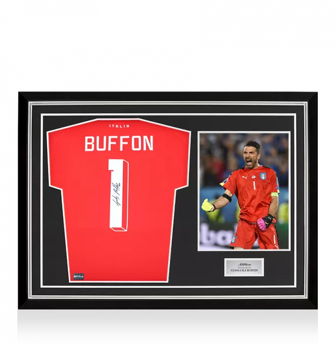 Gianluigi Buffon Back Signed Italy 2022-23 Goalkeeper Shirt with Fan Style Number In Hero Frame: Option 1