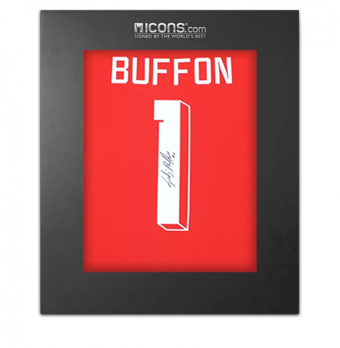 Gianluigi Buffon Back Signed Italy Modern Goalkeeper Shirt with Fan Style Number In Deluxe Packaging