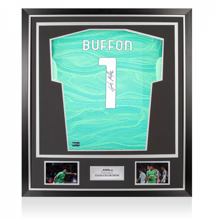 Gianluigi Buffon Back Signed Juventus 2021-22 Home Goalkeeper Shirt with Fan Style Number In Classic Frame