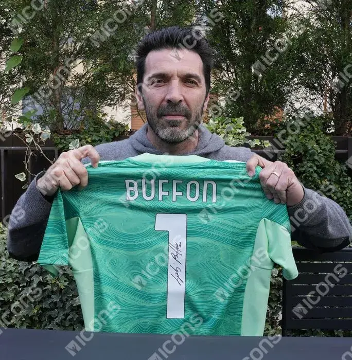 Gianluigi Buffon Back Signed Juventus 2021-22 Home Goalkeeper Shirt With Fan Style Number