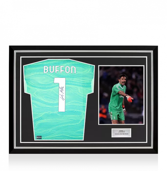 Gianluigi Buffon Back Signed Juventus 2021-22 Home Goalkeeper Shirt with Fan Style Number In Hero Frame: Option 1