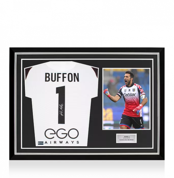 Gianluigi Buffon Back Signed Parma 2021-22 Goalkeeper Shirt Debut Edition In Hero Frame: Option 1