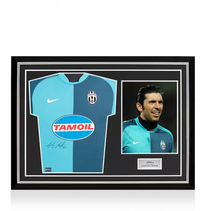 Gianluigi Buffon Front Signed Blue Juventus 2006-07 Goalkeeper Shirt In Hero Frame: Option 1
