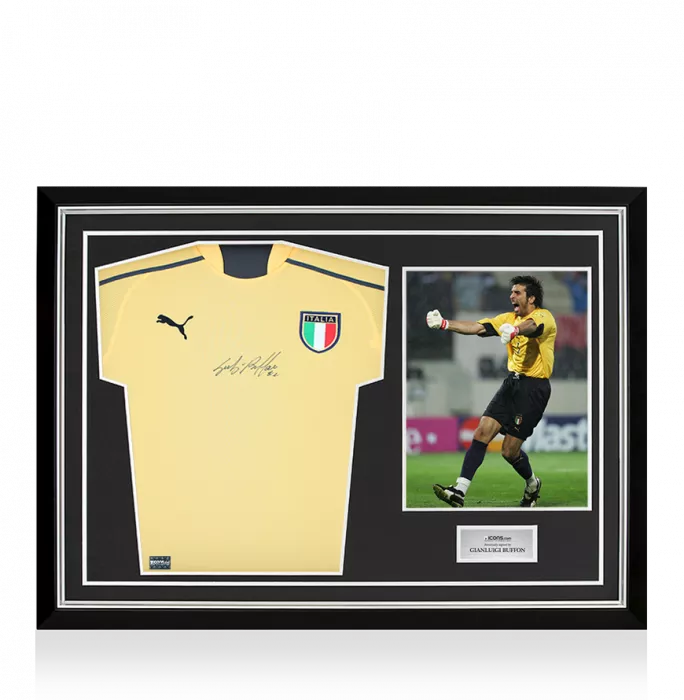 Gianluigi Buffon Front Signed Italy 2003-04 Goalkeeper Shirt In Hero Frame: Option 1