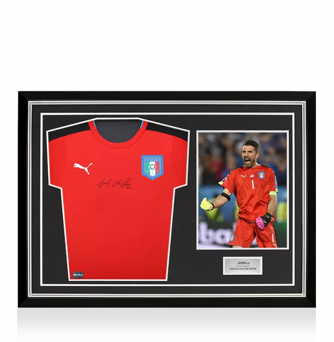 Gianluigi Buffon Front Signed Italy 2016-17 Goalkeeper Shirt In Hero Frame: Option 1