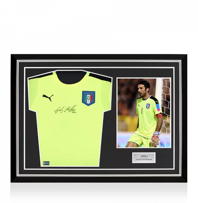 Gianluigi Buffon Front Signed Italy 2016-17 Goalkeeper Shirt In Hero Frame: Option 1