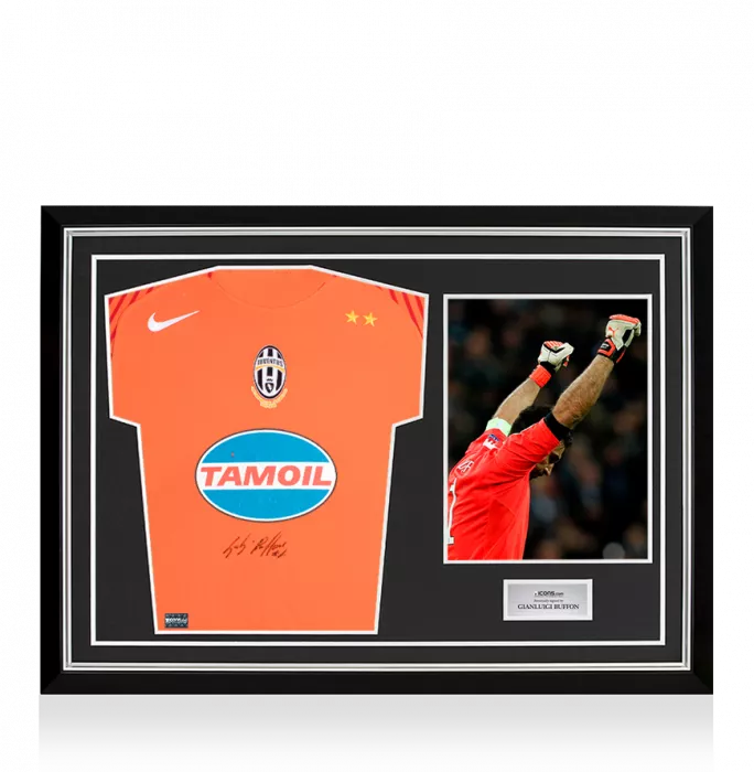 Gianluigi Buffon Front Signed Orange Juventus 2005-06 Goalkeeper Shirt In Hero Frame: Option 1