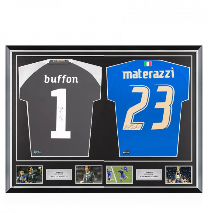 Gianluigi Buffon & Marco Materazzi Signed Italy Shirts In Classic Dual Frame