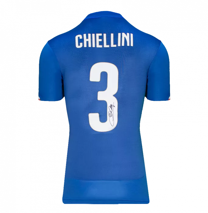 Giorgio Chielini Back Signed Italy 2014-15 Home Shirt With Fan Style Number In Hero Frame: Option 1