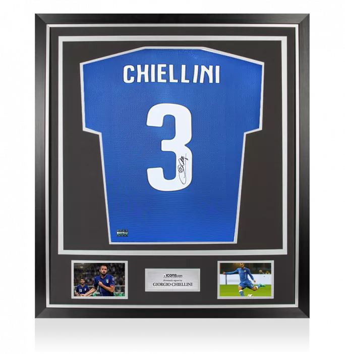 Giorgio Chielini Back Signed Italy 2014-15 Home Shirt with Fan Style Number In Classic Frame