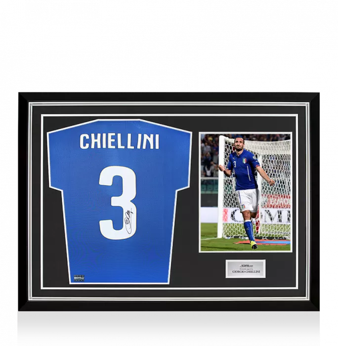 Giorgio Chielini Back Signed Italy 2014-15 Home Shirt with Fan Style Number In Hero Frame: Option 1