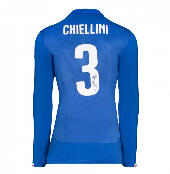 Giorgio Chiellini Back Signed Italy 2014-15 Authentic Home Shirt With Fan Style Number In Hero Frame: Option 1