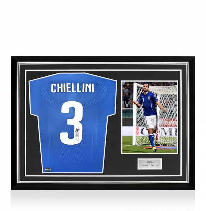Giorgio Chiellini Back Signed Italy 2014-15 Authentic Home Shirt With Fan Style Number In Hero Frame: Option 1