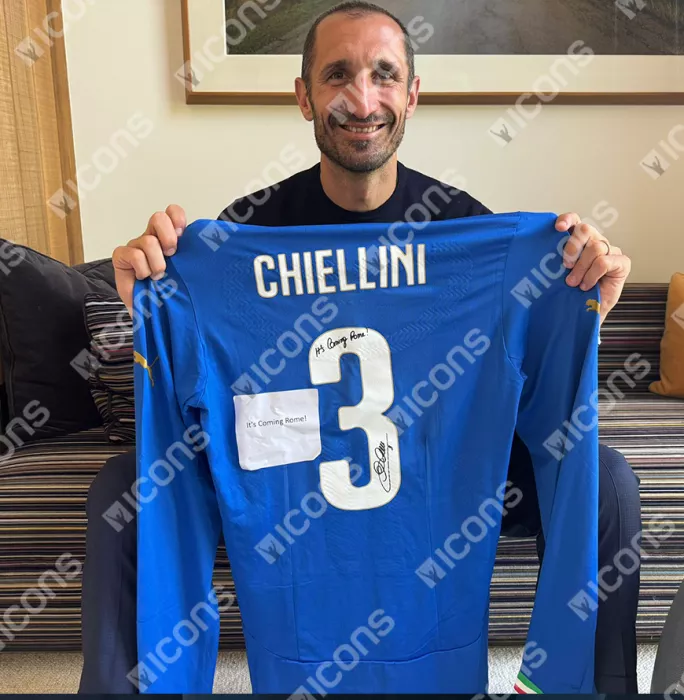 Giorgio Chiellini Back Signed Italy 2014-15 Authentic Home Shirt - "It's Coming Rome " Inscription In Hero Frame: Option 1