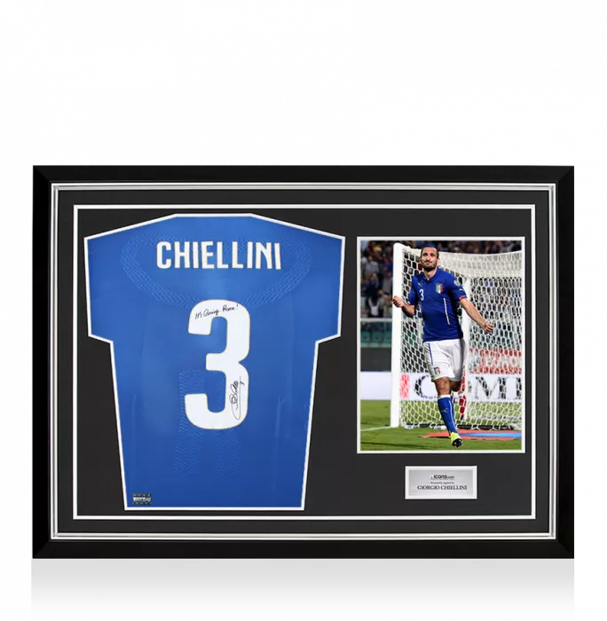 Giorgio Chiellini Back Signed Italy 2014-15 Authentic Home Shirt - "It's Coming Rome " Inscription In Hero Frame: Option 1