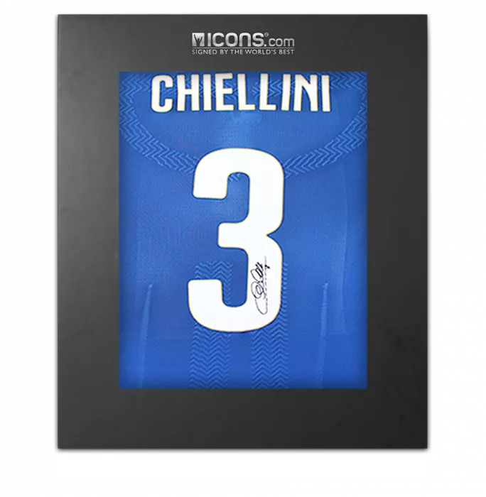 Giorgio Chiellini Back Signed Italy 2014-15 Authentic Home Shirt with Fan Style Number In Deluxe Packaging