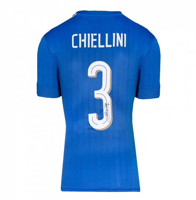 Giorgio Chiellini Back Signed Italy 2016-17 Home Shirt With Fan Style Number In Hero Frame: Option 1