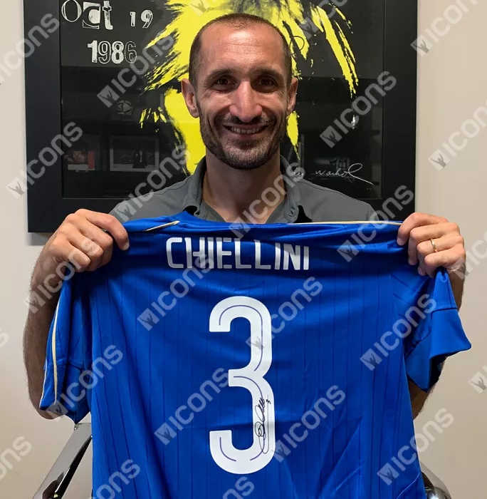 Giorgio Chiellini Back Signed Italy 2016-17 Home Shirt With Fan Style Numbers In Hero Frame: Option 1