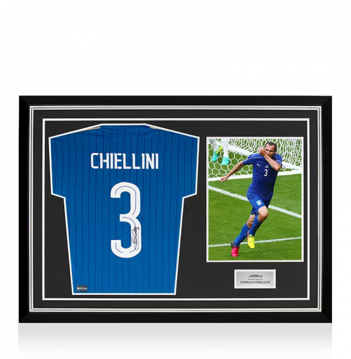 Giorgio Chiellini Back Signed Italy 2016-17 Home Shirt With Fan Style Numbers In Hero Frame: Option 1