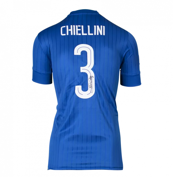 Giorgio Chiellini Back Signed Italy 2016-17 Home Shirt With Fan Style Numbers