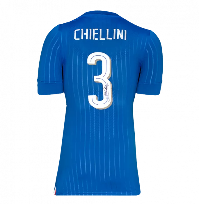 Giorgio Chiellini Back Signed Italy 2016-17 Player Issue Home Shirt With Fan Style Number In Deluxe Packaging
