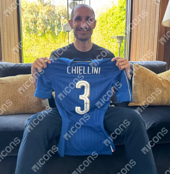 Giorgio Chiellini Back Signed Italy 2016-17 Player Issue Home Shirt With Fan Style Number In Deluxe Packaging