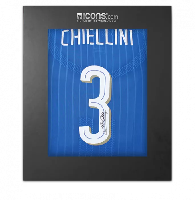 Giorgio Chiellini Back Signed Italy 2016-17 Player Issue Home Shirt with Fan Style Number In Deluxe Packaging