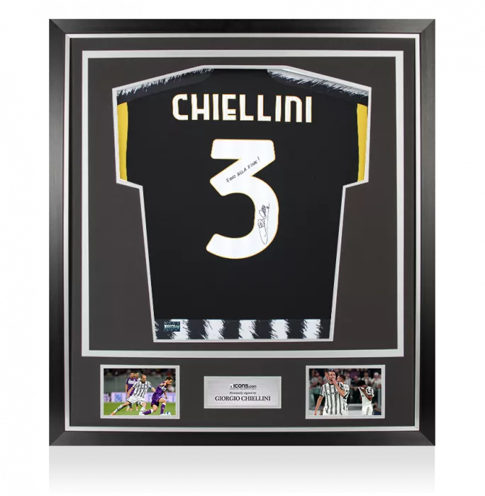 Giorgio Chiellini Back Signed Juventus 2023-24 Shirt - "Fino Alle Fine" Inscription In Classic Frame