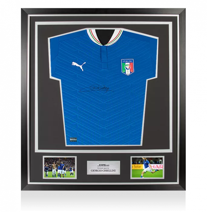 Giorgio Chiellini Front Signed Italy 2012-13 Home Shirt In Classic Frame