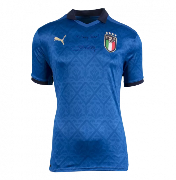 Giorgio Chiellini Front Signed Italy 2020-21 Home Shirt - "It's Coming Rome " Inscription In Classic Frame