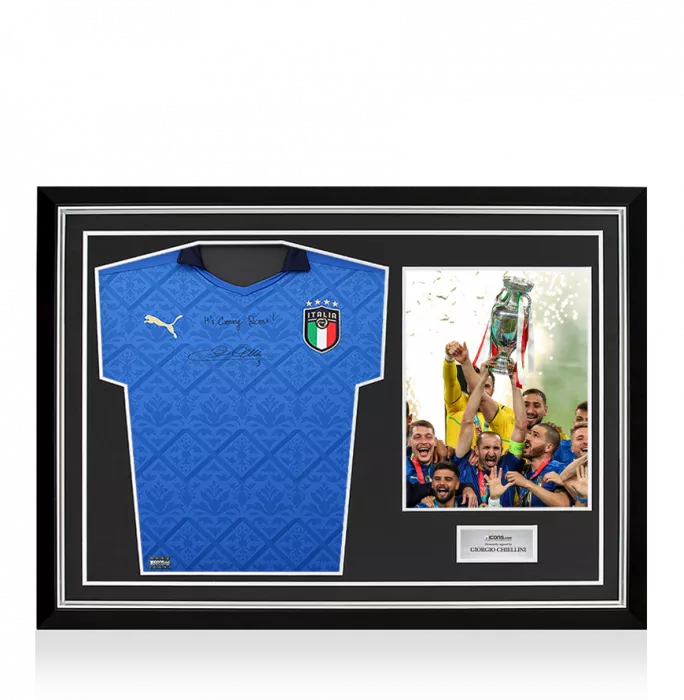 Giorgio Chiellini Front Signed Italy 2020-21 Home Shirt - "It's Coming Rome " Inscription In Hero Frame: Option 1
