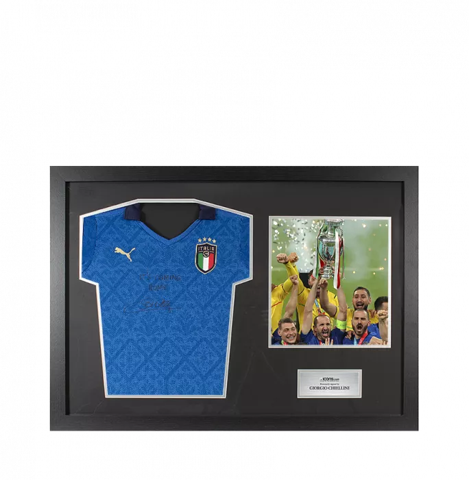 Giorgio Chiellini Front Signed Italy 2020 Home Shirt In Compact Hero Frame: "It's Coming Rome" Special Edition