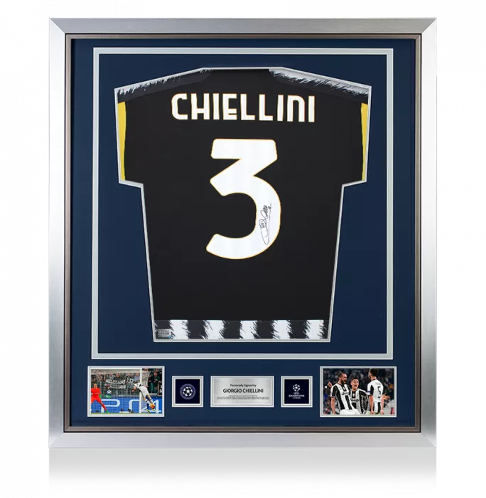 Giorgio Chiellini Offcial UEFA Champions League Back Signed and Framed Juventus 2023-24 Home Shirt