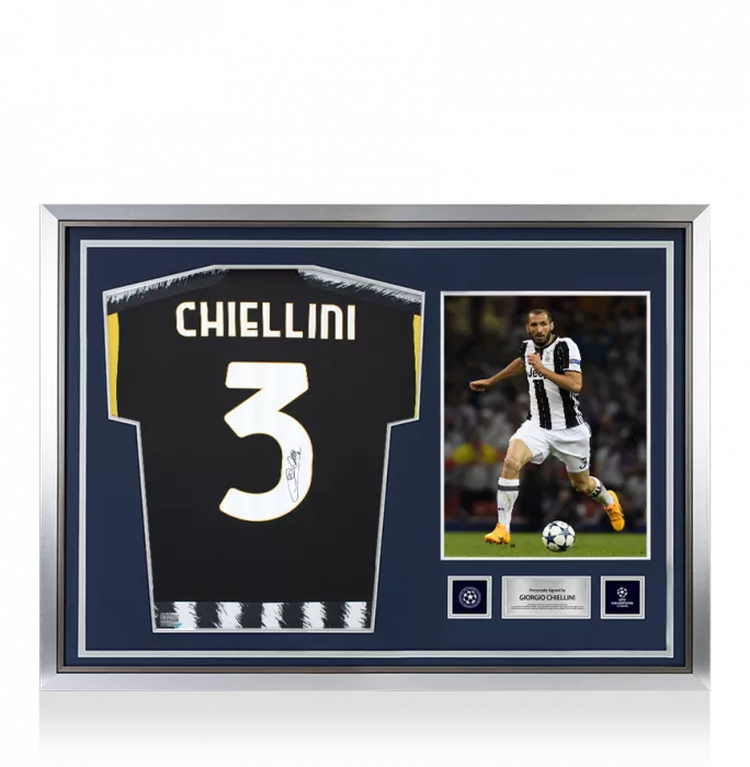 Giorgio Chiellini Offcial UEFA Champions League Back Signed and Hero Framed Juventus 2023-24 Home Shirt