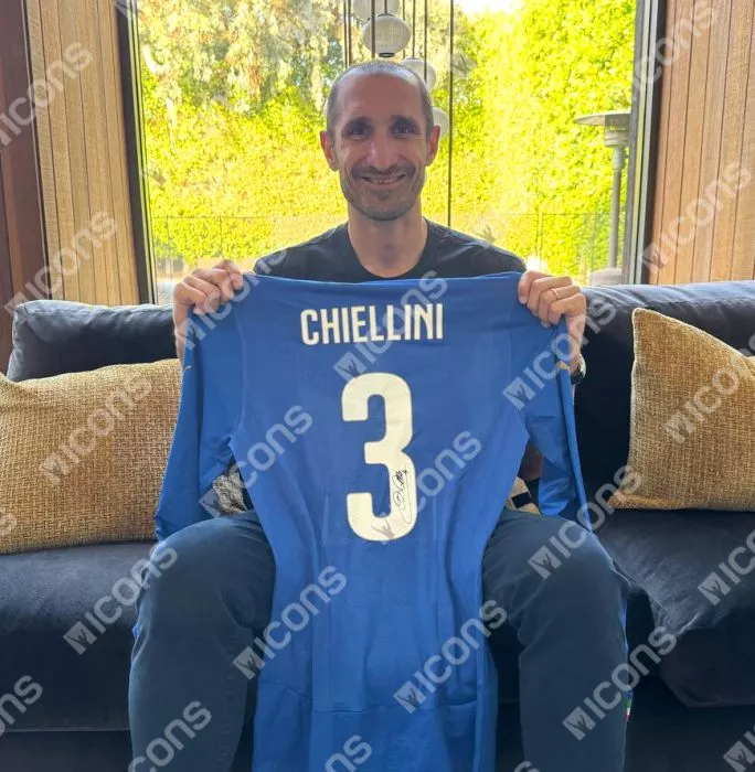Giorgio Chiellini Official 2014 FIFA World Cup™ Back Signed And Framed Italy 2014-15 Home Shirt With Fan Style Number