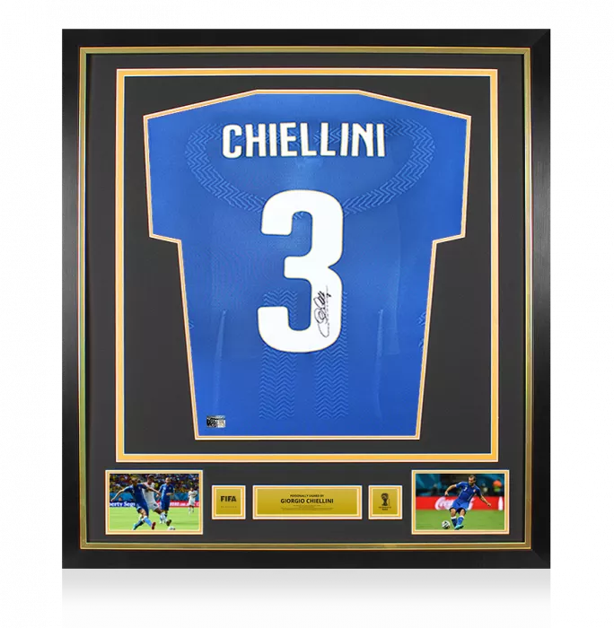 Giorgio Chiellini Official 2014 FIFA World Cup™ Back Signed and Framed Italy 2014-15 Home Shirt with Fan Style Number