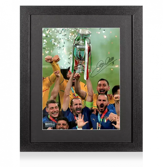 Giorgio Chiellini Signed Italy Photo In Black Wooden Frame: UEFA EURO 2020 Winner