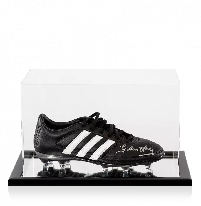Glenn Hoddle Signed Black Adidas Gloro Boot In Acrylic Case