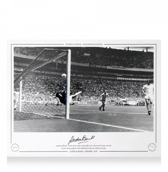 Gordon Banks Signed England Print In Premium Photo Frame: 1970 World Cup Vs Brazil