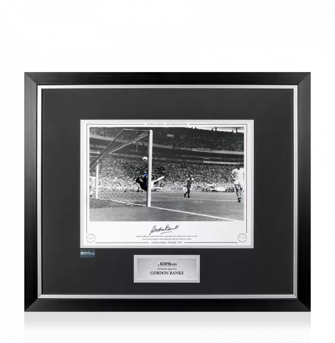 Gordon Banks Signed England Print In Premium Photo Frame: 1970 World Cup Vs Brazil